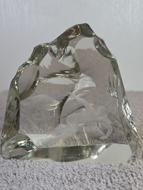 Clear Glass Dolphin Sculpture Paperweight - Home Art
